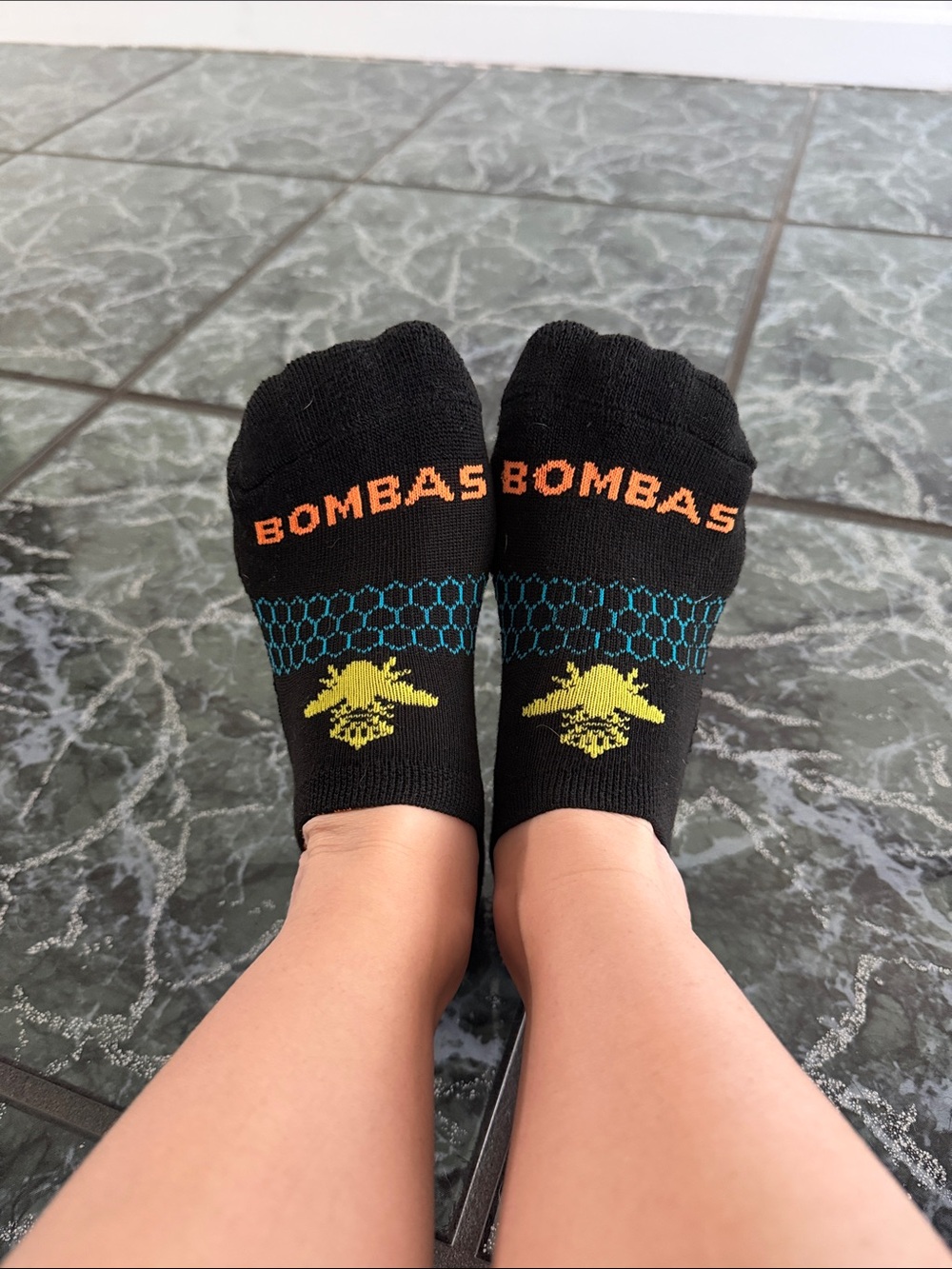 Bombas No-Show Athletic Socks in Black with Lime and Teal Accents